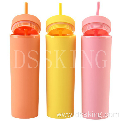 Reusable Plastic Cups 16oz Double Wall Acrylic Plastic Tumbler with Lids and Straws